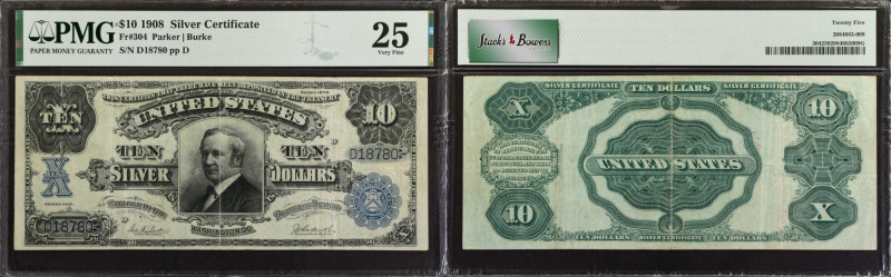 Fr. 304. 1908 $10 Silver Certificate. PMG Very Fine 25.
Parker - Burke signatur...