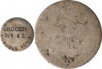 C. CANNON. / GROCER / NO. 41 / DUBUQUE IOWA. on the obverse of an undated Capped Bust dime. Brunk C-152, Rulau-Iowa 101, var. Host coin Poor.
Neither...