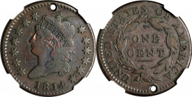 1814 Classic Head Cent. S-294. Crosslet 4. VF Details--Holed, Obverse Graffiti (NGC).
PCGS# 36520. NGC ID: 224Y.
Estimate: $150