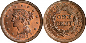 1853 Braided Hair Cent. N-25. MS-64 RB (NGC).
PCGS# 403926. NGC ID: 226K.
Estimate: $500
