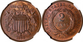 1866 Two-Cent Piece. MS-65 BN (NGC).
PCGS# 3588. NGC ID: 274R.
Estimate: $425