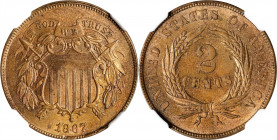 1867 Two-Cent Piece. MS-64 RB (NGC).
PCGS# 3592. NGC ID: 22NB.
Estimate: $375