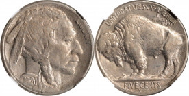 1920-S Buffalo Nickel. Two Feathers. EF-45 (NGC).
PCGS# 38450. NGC ID: 22RS.
Estimate: $300