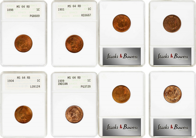 Lot of (4) Late Date Indian Cents. MS-64 RB (ANACS). OH.
Included are: 1898; 19...