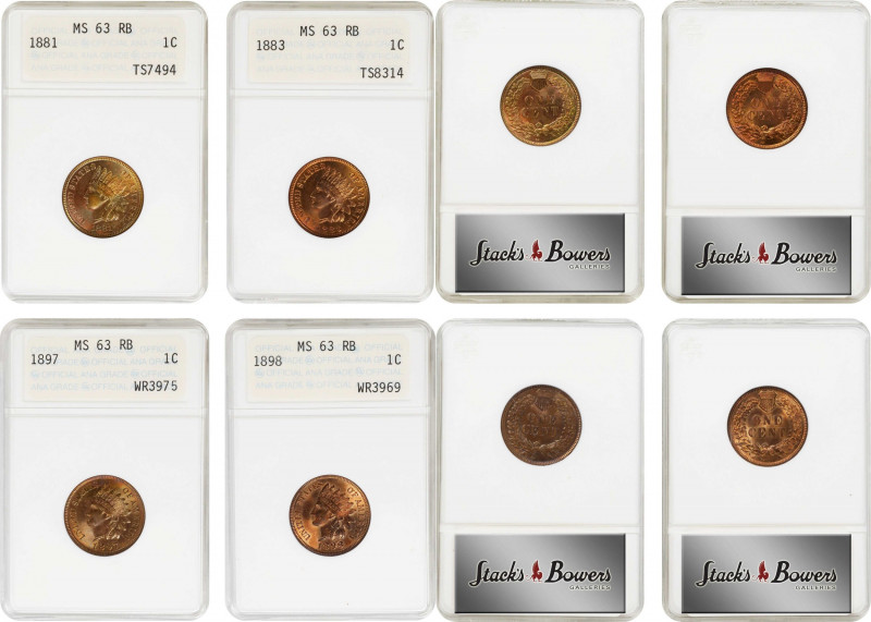 Lot of (4) Late Date Indian Cents. MS-63 RB (ANACS). OH.
Included are: 1881; 18...