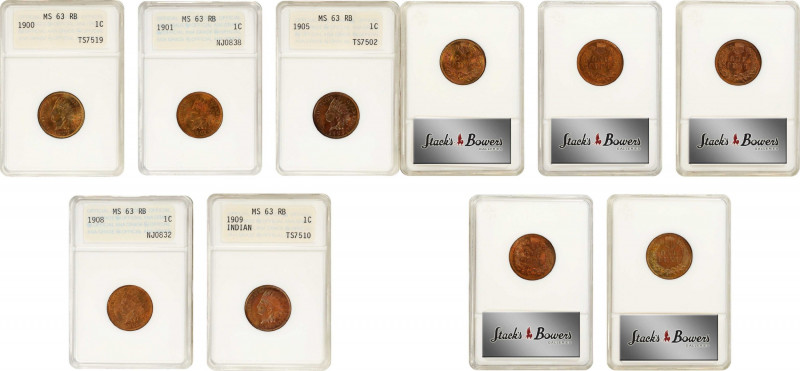 Lot of (5) 20th Century Indian Cents. MS-63 RB (ANACS). OH.
Included are: 1900;...