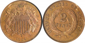 1864 Two-Cent Piece. Large Motto. Proof-62 BN (ANACS). OH.
PCGS# 3621. NGC ID: 274T.
Estimate: $ 500
