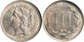 1870 Nickel Three-Cent Piece. MS-62 (ANACS). OH.
PCGS# 3736. NGC ID: 22NM.
Estimate: $ 150