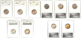 Lot of (5) Mint State Nickel Five-Cent Pieces. (ANACS). OH.
Included are: Shield: 1882 MS-62; Liberty Head: 1883 No CENTS, MS-62; 1910 MS-62; Jeffers...
