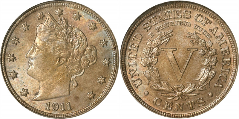 1911 Liberty Head Nickel. MS-63 (NGC). CAC. OH.
PCGS# 3872. NGC ID: 277M.
Esti...