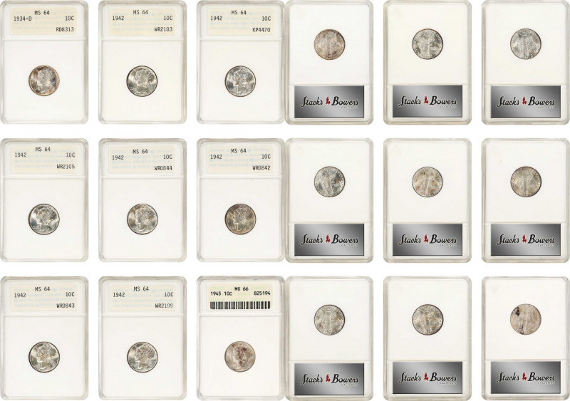 Lot of (9) Mint State Mercury Dimes. (ANACS). OH.
Included are: 1934-D MS-64; (...