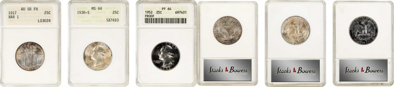 Lot of (3) Standing Liberty and Washington Quarters. (ANACS). OH.
Included are:...