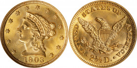 1903 Liberty Head Quarter Eagle. MS-65 (NGC). CAC--Gold Label. OH.
PCGS# 7855. NGC ID: 25LU.
Estimate: $ 1000