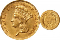 1888 Three-Dollar Gold Piece. AU-55 (PCGS). CAC. OGH--First Generation.
PCGS# 8010. NGC ID: 25NB.
Estimate: $ 2000