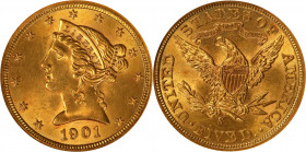 1901-S Liberty Head Half Eagle. MS-62 (ANACS). OH.
PCGS# 8404. NGC ID: 25YX.
Estimate: $ 600