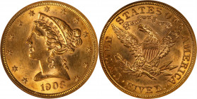 1908 Liberty Head Half Eagle. MS-61 (ANACS). OH.
PCGS# 8418. NGC ID: 25ZE.
Estimate: $ 600