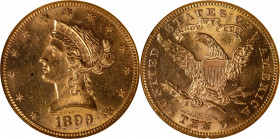 1899 Liberty Head Eagle. MS-60 (ANACS). OH.
PCGS# 8742. NGC ID: 267J.
Estimate: $ 1100