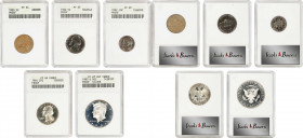 Lot of (5) Proof 20th Century Type Coins. (ANACS). OH.
Included are: Jefferson Nickels: 1950 Proof-64; 1952 Proof-65; Roosevelt Dime: 1952 Proof-65; ...
