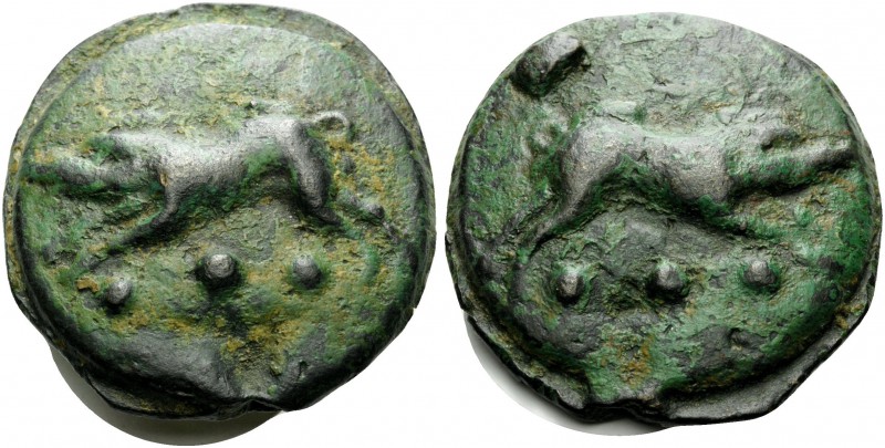 Anonymous, c. 270 BC. Quadrans (Bronze, 41 mm, 87.79 g, 12 h), Rome. Boar leapin...