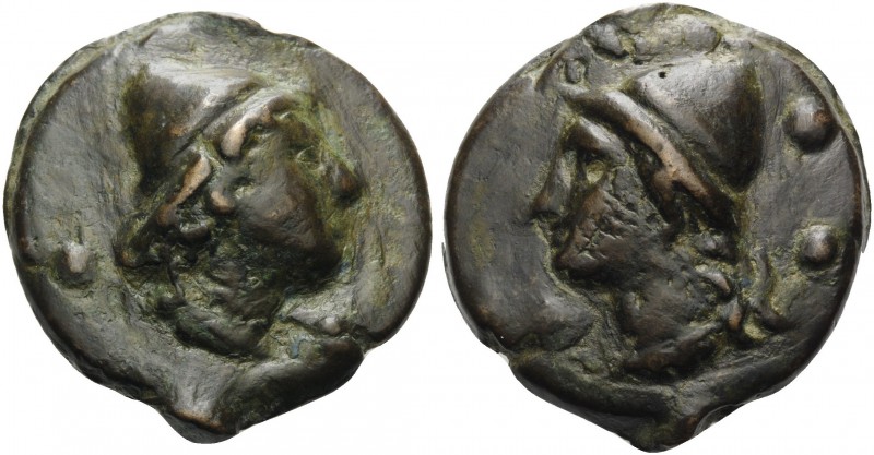 Anonymous, c. 270 BC. Sextans (Bronze, 36 mm, 62.00 g, 12 h). Head of a Dioscuru...