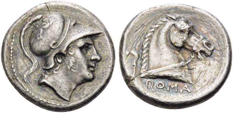 Anonymous, 241-235. Didrachm (Silver, 19 mm, 6.25 g, 5 h), Rome. Helmeted head o...