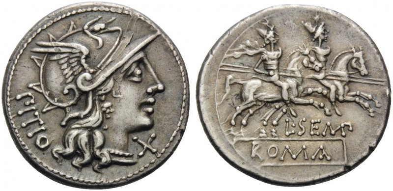 L. Sempronius Pitio, 148 BC. Denarius (Silver, 19 mm, 3.97 g, 4 h), Rome. PITIO ...