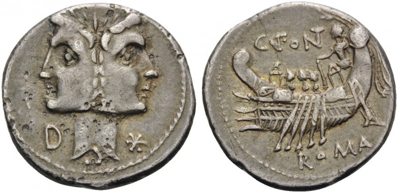 C. Fonteius, 114-113 BC. Denarius (Silver, 19 mm, 3.89 g, 10 h), Rome. Laureate,...