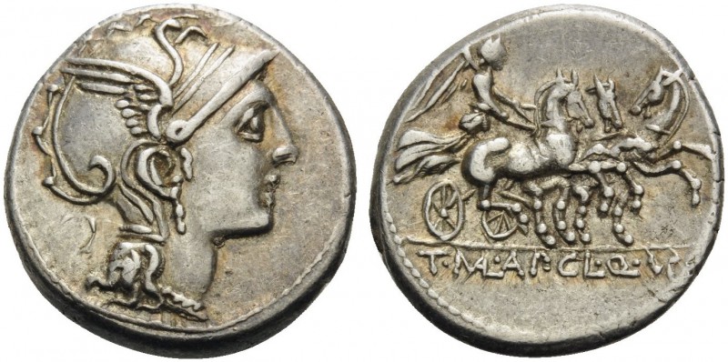 Appius Claudius Pulcher, T. Manlius Mancius and Q. Urbinius, 111-110 BC. Denariu...