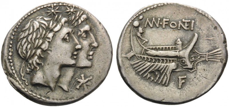 Mn. Fonteius, 108-107 BC. Denarius (Silver, 20 mm, 3.90 g, 1 h), Rome. Laureate ...