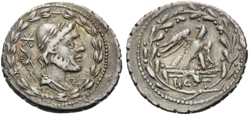 L. Aurelius Cotta, 105 BC. Denarius (Silver, 19 mm, 3.90 g, 6 h), Rome. Bust of ...