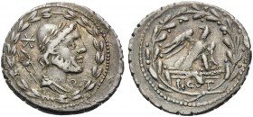 L. Aurelius Cotta, 105 BC. Denarius (Silver, 19 mm, 3.90 g, 6 h), Rome. Bust of Vulcan to right; to right, R. Rev. L. COT Eagle on thunderbolt. Babelo...