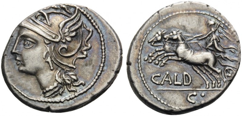 C. Coelius Caldus, 104 BC. Denarius (Silver, 18 mm, 4.00 g, 10 h), Rome. Helmete...