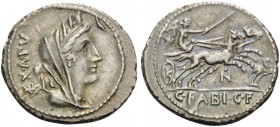 C. Fabius C.f. Hadrianus, 102 BC. Denarius (Silver, 21 mm, 3.89 g, 11 h), Rome. EX.A.PV Bust of Cybele to right. Rev. C.FABI.C.F Victory in biga to ri...