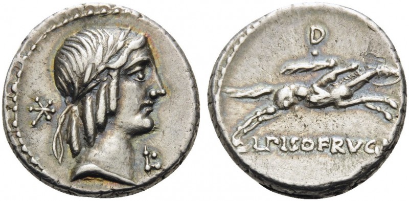 L. Calpurnius Piso Frugi, 90 BC. Denarius (Silver, 15 mm, 3.76 g, 7 h), Rome. La...