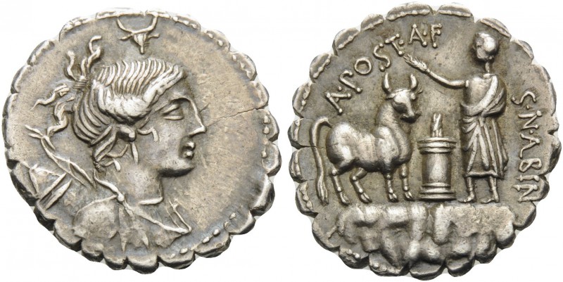 A. Postumius A.f. Sp.n. Albinus, 81 BC. Denarius Serratus (Silver, 19 mm, 4.16 g...