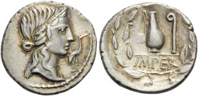 Q. Caecilius Metellus Pius, 81 BC. Denarius (Silver, 18 mm, 3.87 g, 8 h), military mint traveling with Sulla’s army in northern Italy. Diademed head o...