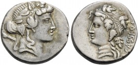 L. Cassius Q.f. Longinus, 75 BC. Denarius (Silver, 16 mm, 4.18 g, 9 h), Rome. Head of Liber to right. Rev. L.CASSI.Q.F Head of Libera to left. Babelon...