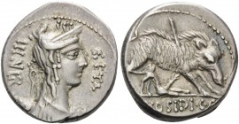 C. Hosidius C.f. Geta, 64 BC. Denarius (Silver, 17 mm, 4.05 g, 6 h), Rome. III.VIR - GETA Bust of Diana to right. Rev. C.HOSIDI.C.F. Boar to right. Ba...
