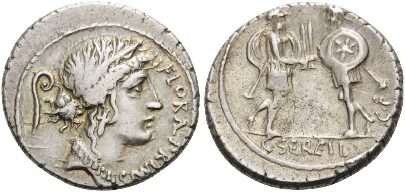 C. Servilius C.f, 53 BC. Denarius (Silver, 17 mm, 4.16 g, 6 h), Rome. FLORAL PRI...