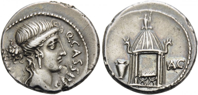 Q. Cassius Longinus, 55 BC. Denarius (Silver, 18 mm, 4.24 g, 8 h), Rome. Q CASSI...