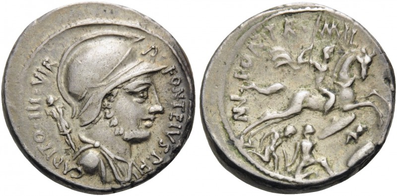 P. Fonteius P.f. Capito, 55 BC. Denarius (Silver, 18 mm, 3.96 g, 6 h), Rome. P •...