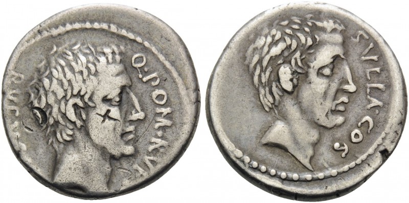 Q. Pompeius Rufus, 54 BC. Denarius (Silver, 17 mm, 3.85 g, 6 h), Rome. AHALA Bea...
