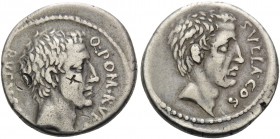 Q. Pompeius Rufus, 54 BC. Denarius (Silver, 17 mm, 3.85 g, 6 h), Rome. AHALA Bearded head of C. Servilius Ahala (Cos 88) to right. Rev. SVLLA.COS Bare...