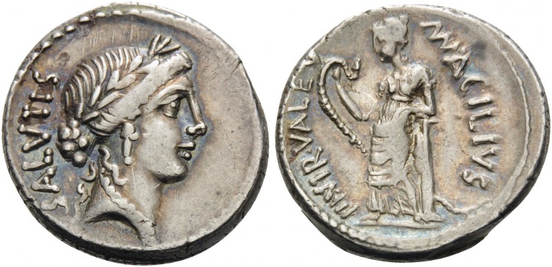Man. Acilius Glabrio, 49 BC. Denarius (Silver, 18 mm, 4.10 g, 6 h), Rome. SALVTI...