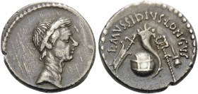 P. Accoleius Lariscolus, 42 BC. Denarius (Silver, 16 mm, 3.81 g, 10 h), under L. Mussidius Longus, Rome. Laureate head of Julius Caesar to right. Rev....