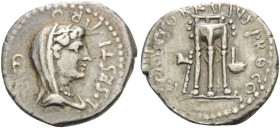 Q. Servilius Caepio Brutus ( Marcus Junius Brutus), 42 BC. Denarius (Silver, 18 mm, 3.74 g, 1 h), with L. Sestius, proquaestor, mint traveling with Br...