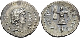 Q. Servilius Caepio Brutus ( Marcus Junius Brutus), late summer-autumn 42 BC. Denarius (Silver, 18 mm, 3.43 g, 11 h), struck by Pedanius Costa in a mi...