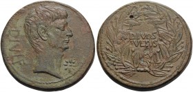 Octavian, 38 BC. Dupondius (Bronze, 29 mm, 17.00 g, 5 h), uncertain Italian mint. DIVI.F Bare head of Octavian to right; to right, eight-pointed star....