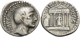 Octavian, spring-early summer 36 BC. Denarius (Silver, 18 mm, 3.80 g, 6 h), mint moving with Octavian in central or southern Italy. IMP.CAESAR.DIVI.F[...