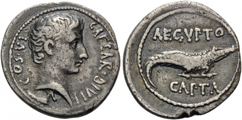 Octavian. Denarius (Silver, 19 mm, 3.35 g, 7 h), uncertain eastern mint, Pergamo...